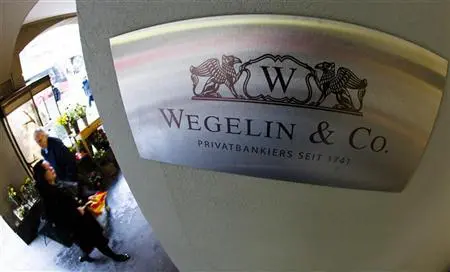 A logo of the Swiss bank Wegelin is pictured at a building in Bern