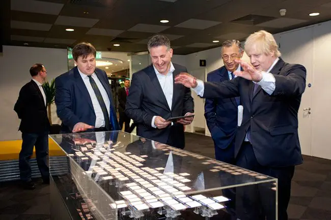 Mayor Boris Johnson at the opening with deputy Kit Malthouse, George Iacobescu and Level 39 head Eric Van der Kleij