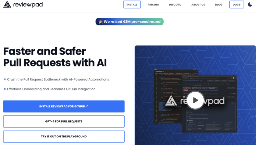Reviewpad, the platform that helps developers by automating the code review process, has raised a €1M pre-seed round.