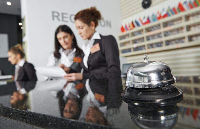 Hotel reception with bell
