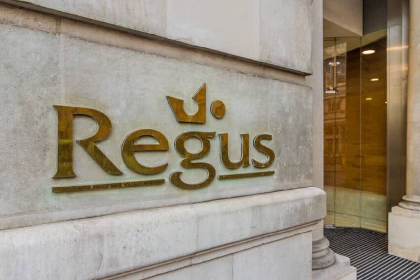 A view of a Regus sign in London