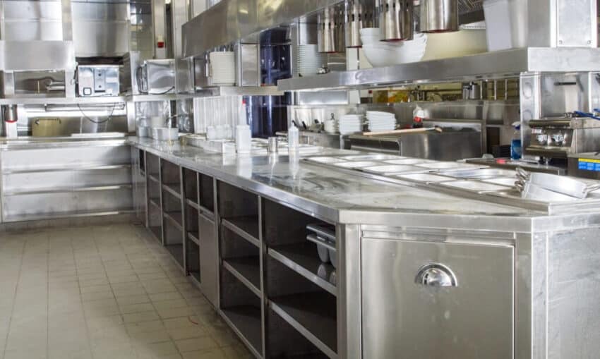 Professional kitchen, view counter in steel