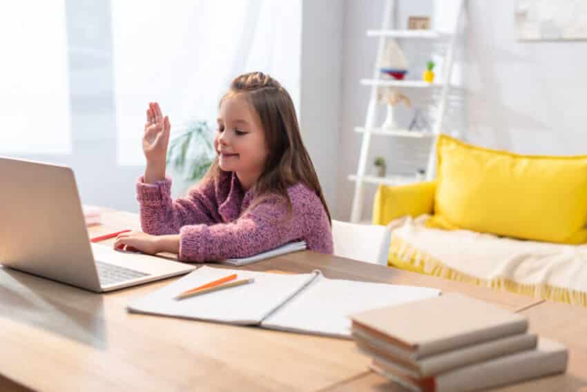 girl learning from home