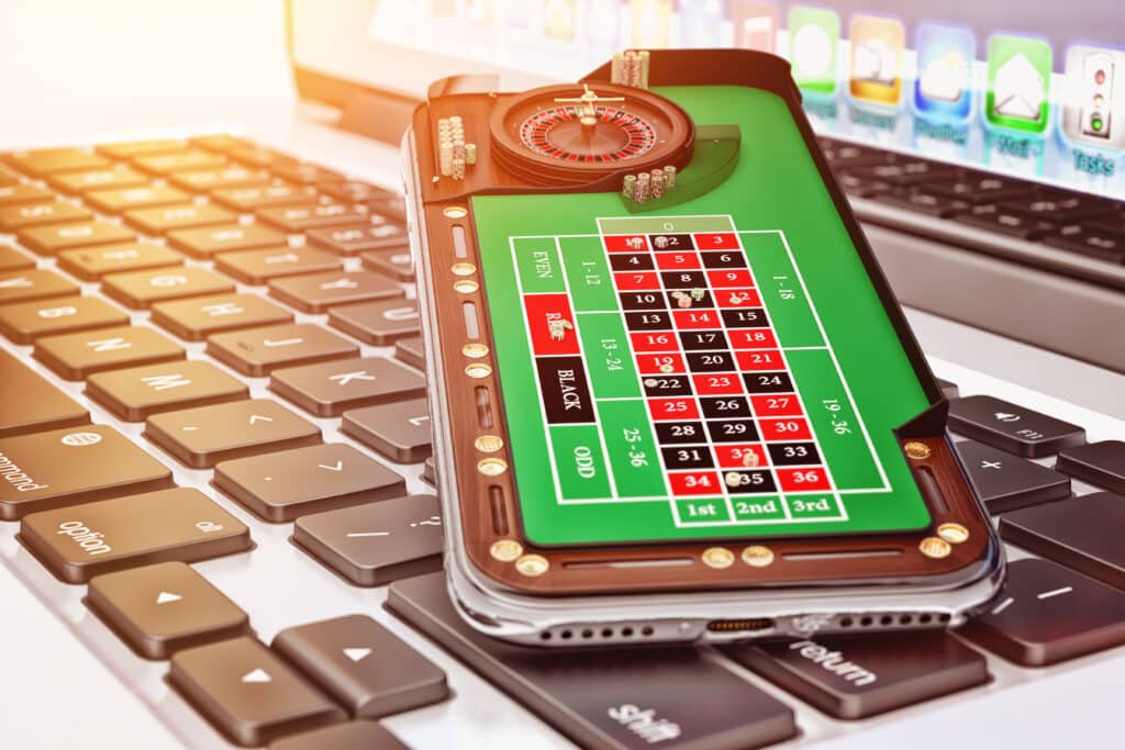 Online,Casino,And,Gambling,Concept,,Mobile,Phone,With,A,Roulette