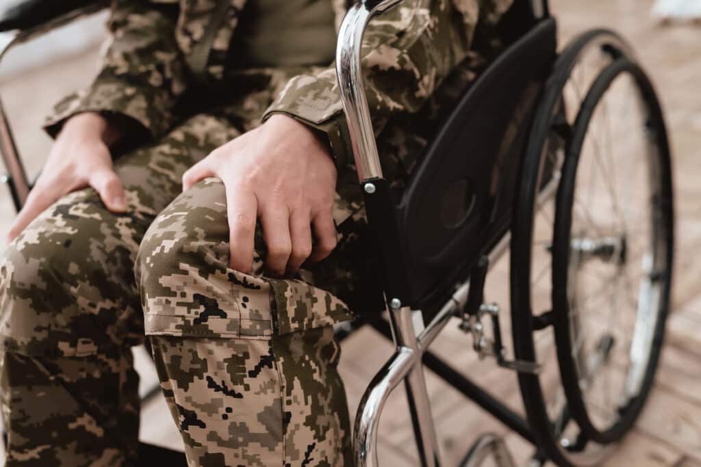 Veteran,In,Wheelchair,Returned,From,Army.,Close-up,Photo,Veteran,In