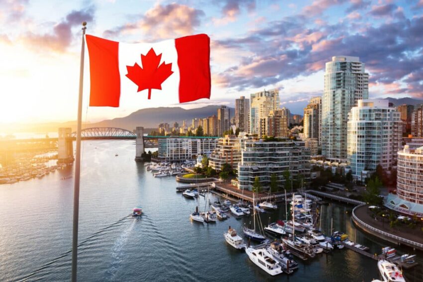 Canadian,National,Flag,Overlay.,False,Creek,,Downtown,Vancouver,,British,Columbia,