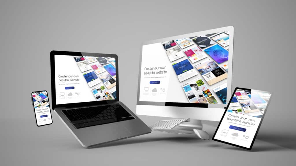 Floating,Devices,Mockup,With,Website,Builder,Design,3d,Rendering