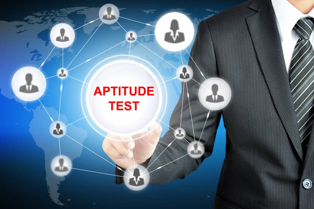 Businessman,Hands,Touching,Aptitude,Test,Sign,On,Virtual,Screen