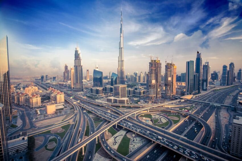 Dubai,Skyline,With,Beautiful,City,Close,To,It’s,Busiest,Highway