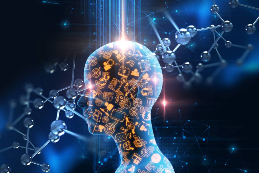 Virtual,Human,3dillustration,On,Business,And,Learning,Technology,Background,Represent