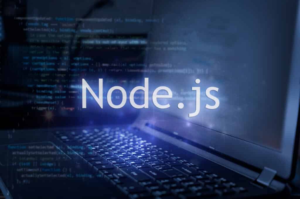 Node.js,Inscription,Against,Laptop,And,Code,Background.,Learn,Node,Programming