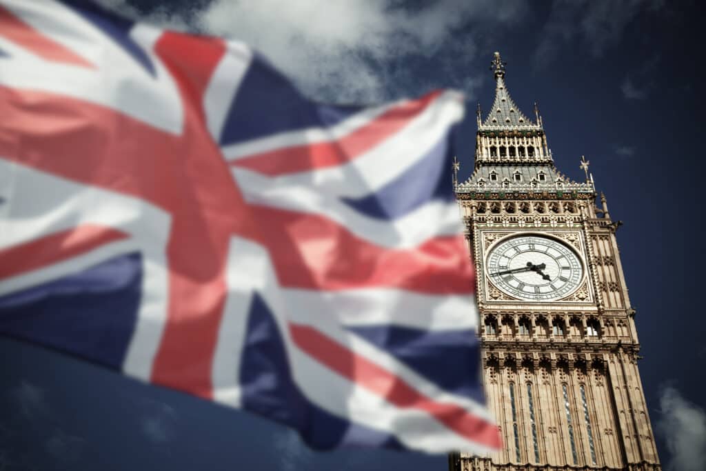 Flags,Of,Uk,And,Eu,Combined,Over,Icons,Of,London