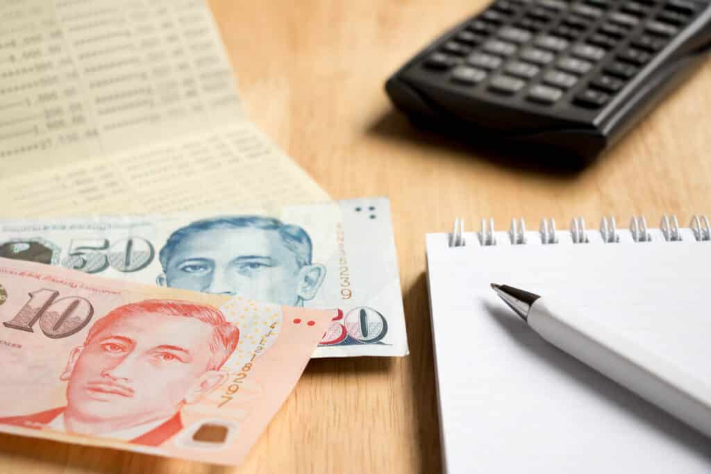Bank,Passbook,With,Singapore,Dollar,And,Book,With,Pen,,Calculator