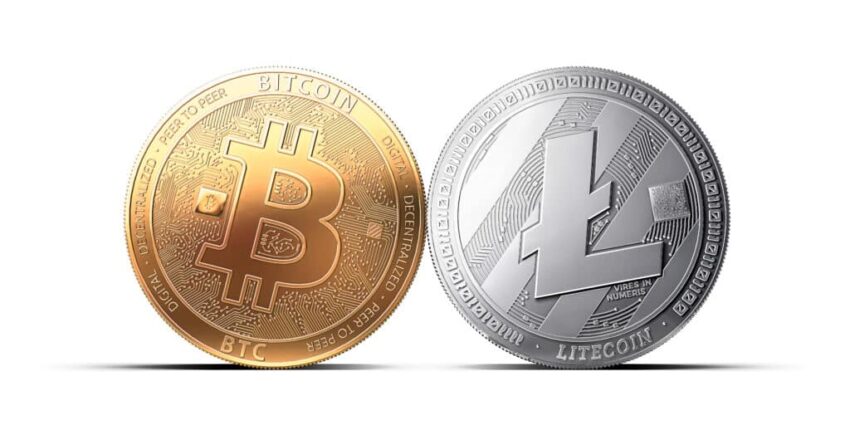 Clash,Of,Bitcoin,And,Litecoin,Coins,Isolated,On,White,Background.