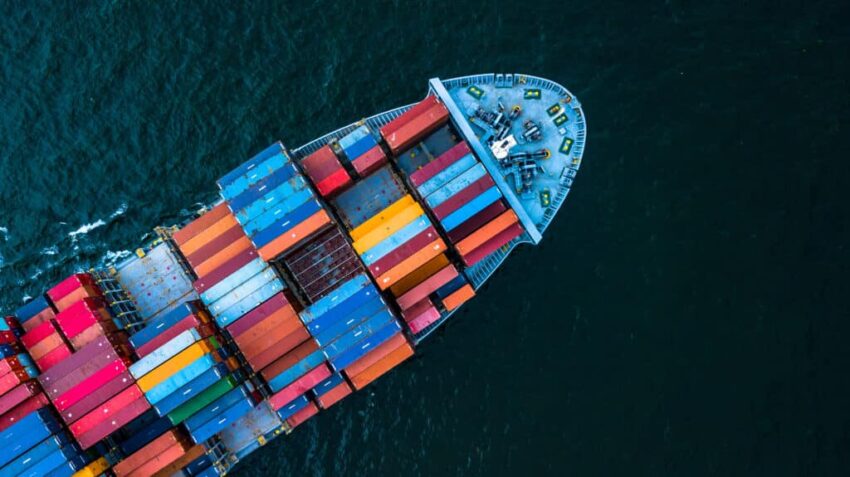 Aerial,Top,View,Container,Cargo,Ship,In,Import,Export,Business