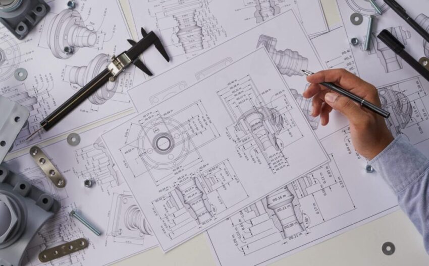Engineer,Technician,Designing,Drawings,Mechanicalâ,Parts,Engineering,Engine,Manufacturing,Factory