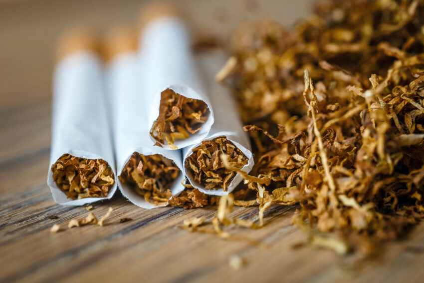 Cut,Tobacco,Leaves,And,Handmade,Cigarettes,On,A,Wooden,Background