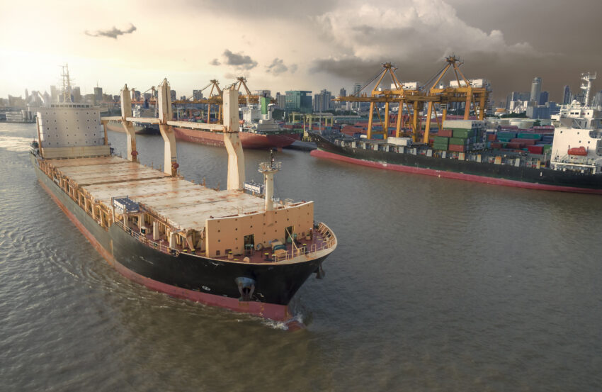 Aerial,View,Of,Cargo,Ship,,Cargo,Container,In,Warehouse,Harbor