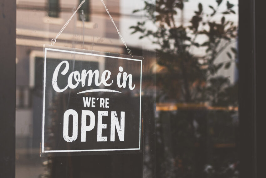 Text,On,Vintage,Black,Sign,”come,In,We’re,Open”,In