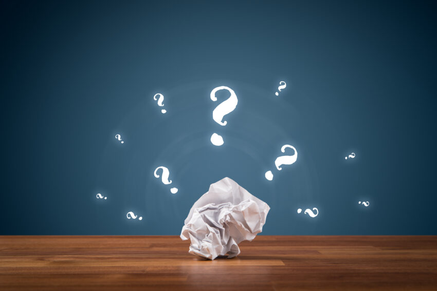 No,Idea,,Creativity,Improvement,Concept.,Crumpled,Paper,And,Question,Marks.