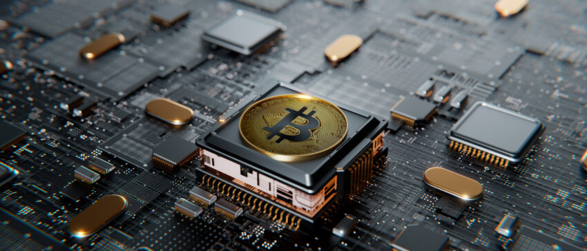 Bitcoin,Over,A,Microprocessor,In,A,Motherboard.,With,Copy,Space