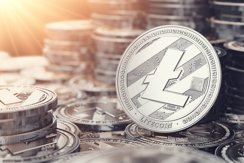 Silver,Litecoin,In,Close,Up,Shot.,Sun,Flare,As,Sign