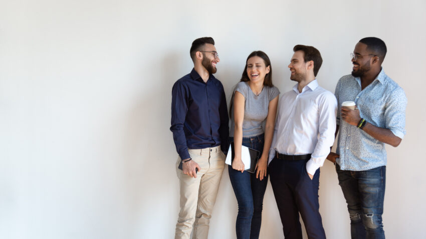 Cheerful,Multiracial,Professional,Business,People,Laughing,Together,Standing,In,Row