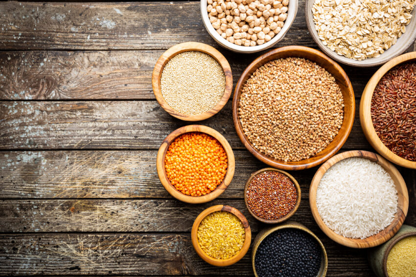 Organic,Products.,Bowls,With,Different,Gluten,Free,Grains,On,Wooden