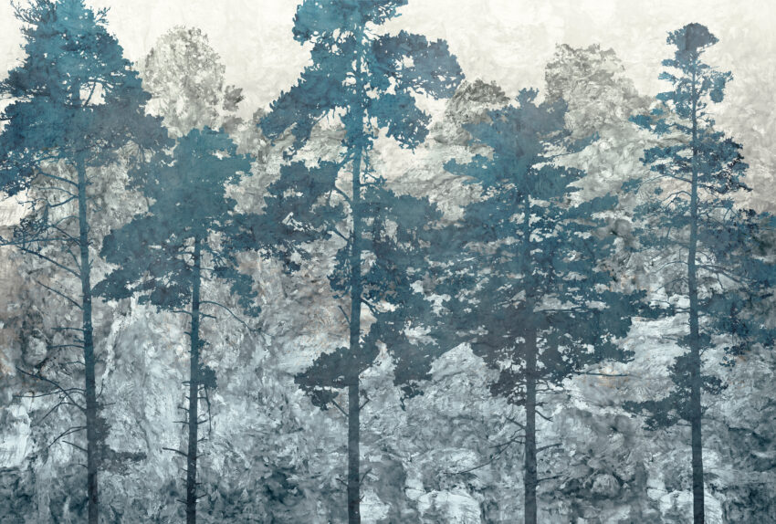 Pine,Forest,Oil,Painting.,Design,For,Murals,And,Wallpapers
