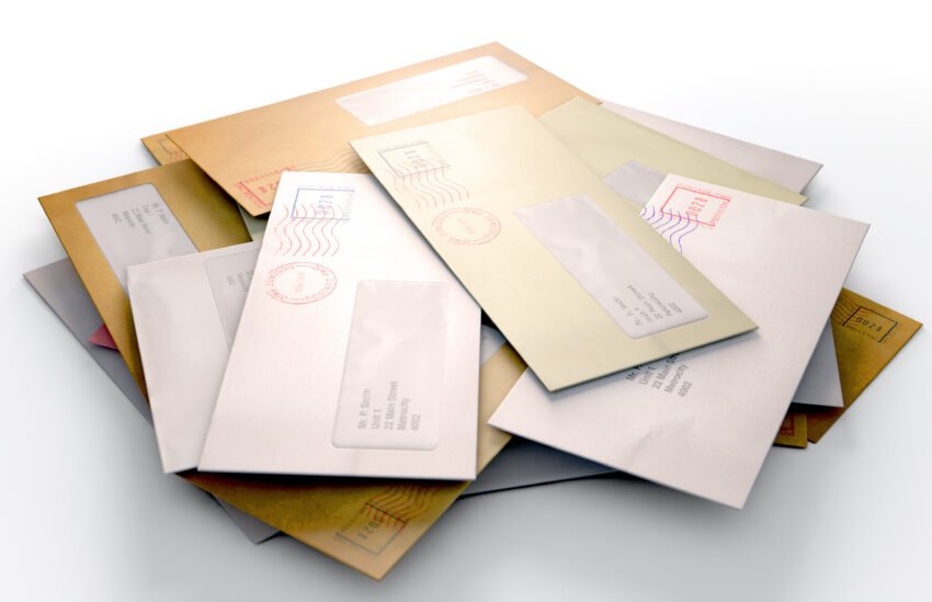 A,3d,Render,Of,A,Scattered,Stack,Of,Regular,Envelopes