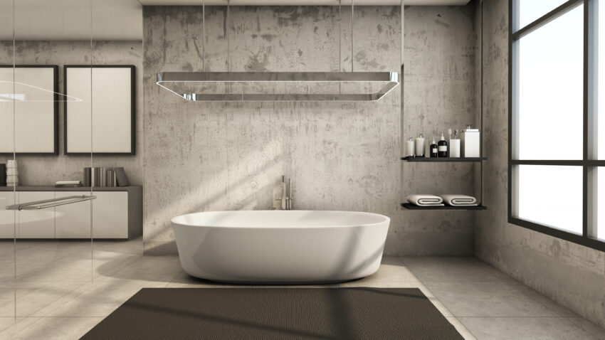Bathroom,Interior,Design,Minimal,Loft,concrete,Wall,concrete,Floor,-,3d,Render