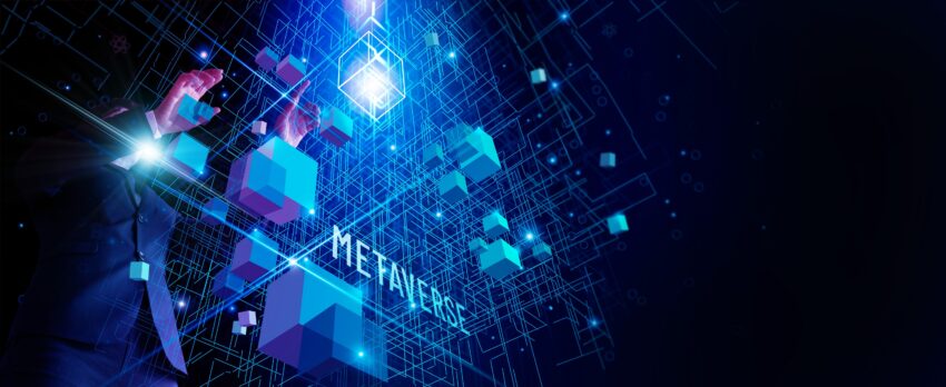 Businessman,Explore,Metaverse,Technology,With,Blockchain,Network,Connecting.,Computer,Generated