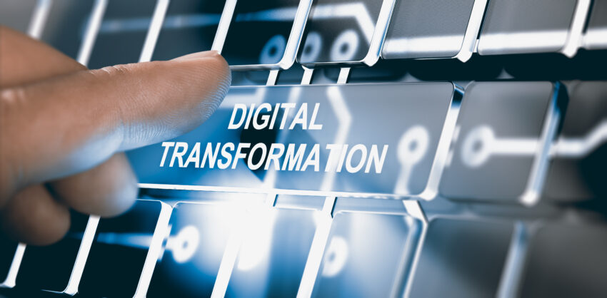Finger,Pressing,An,Interface,With,The,Text,Digital,Transformation.,Concept