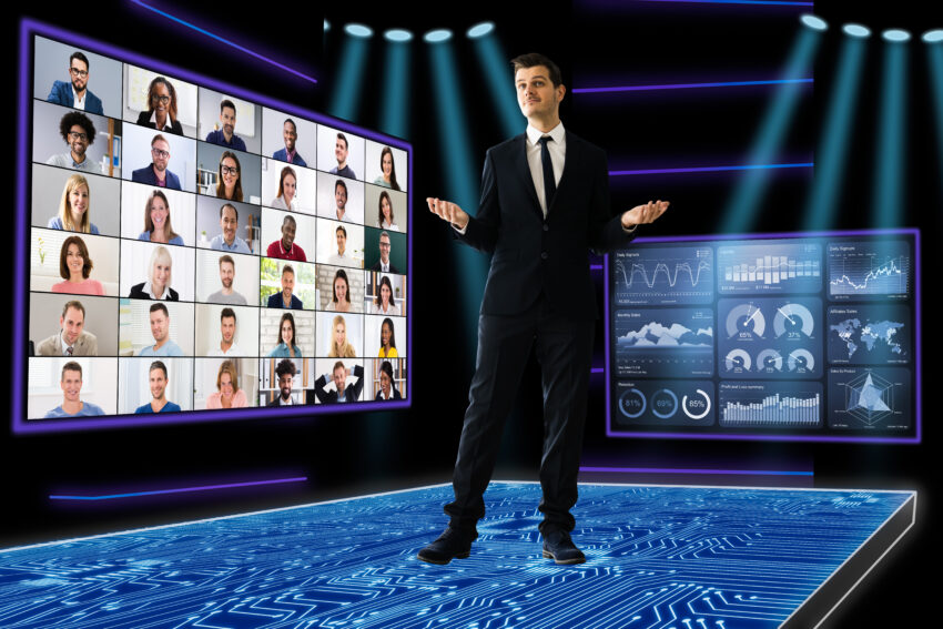 Speaker,At,Virtual,Training,Seminar.,Training,Conference,With,Audience