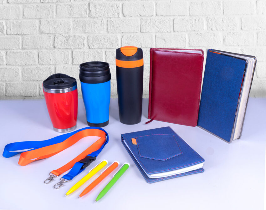 Composition,Of,Different,Promo,Products,-thermo,Mugs,,Lanyards,Neck,Strap,