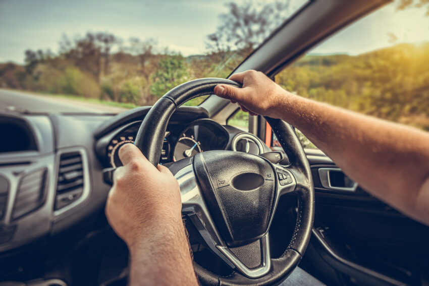Driver,Is,Driving,The,Car,On,The,Highway.,View,From