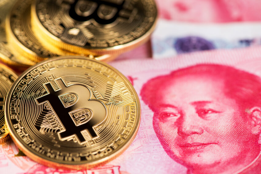 Bitcoin,And,Banknotes,Of,One,Hundred,Yuan.,Background,With,Crypto