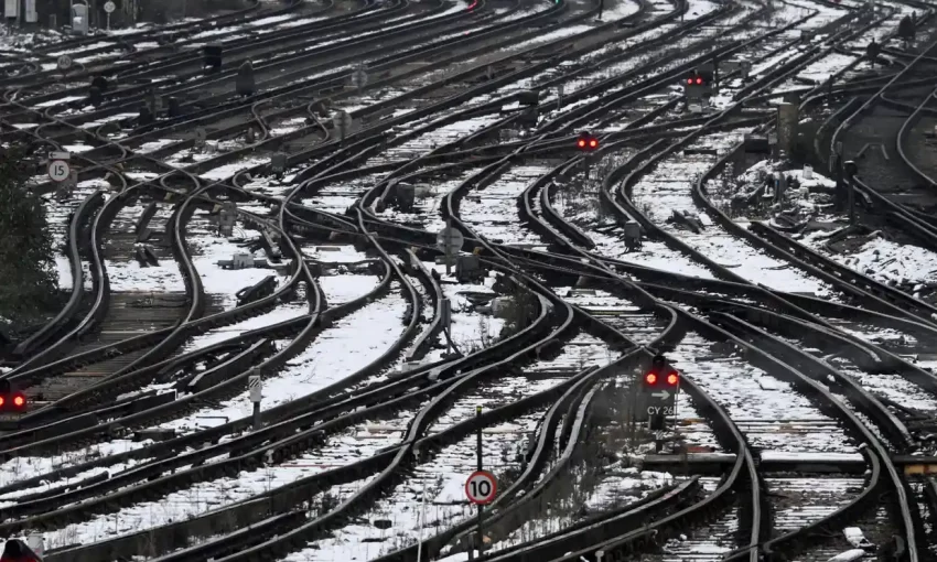 Train strikes, a cold snap and snowy conditions have kept workers and shoppers from city centres this week, emptying out high streets and office buildings, figures show.