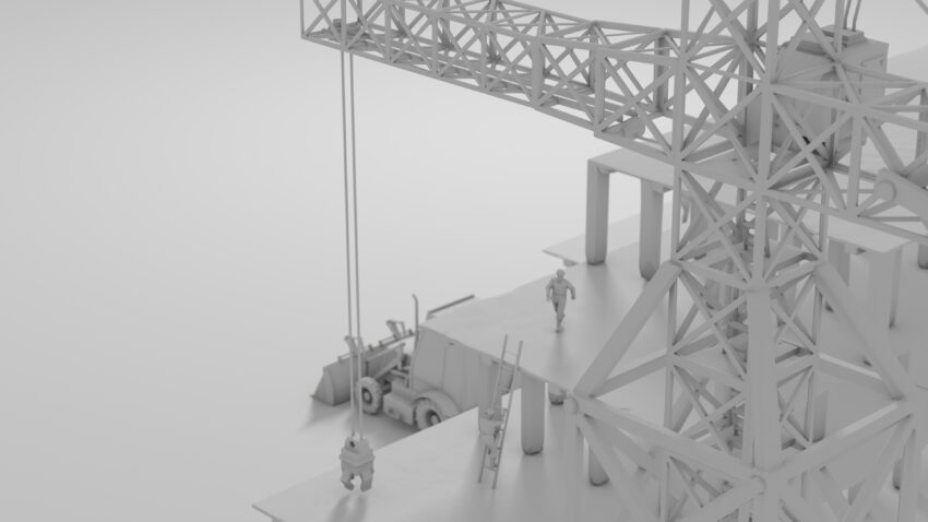3d,Render,Of,Workers,At,A,Construction,Site.,Building,With