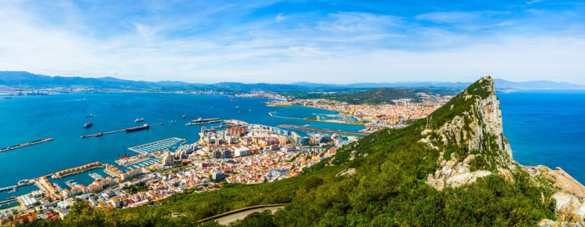 Panoramic,Aerial,View,Of,The,Rock,Of,Gibraltar,,Roof,Tops