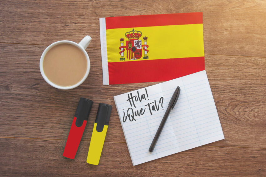 Spain,National,Flag,,Notebook,With,The,Inscription,Hello,,How,Are