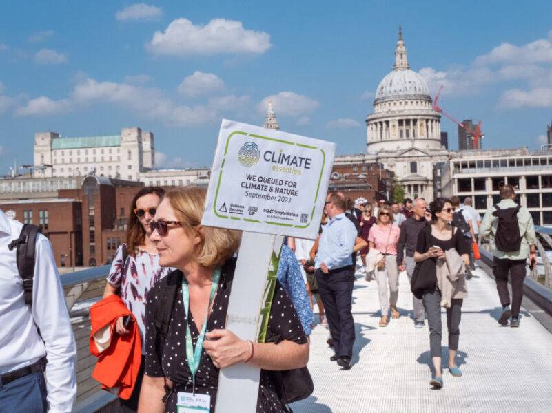 Hundreds of business professionals have walked out of their offices today to form an orderly queue, demonstrating the demand for the Government to take firm and urgent action on climate change.