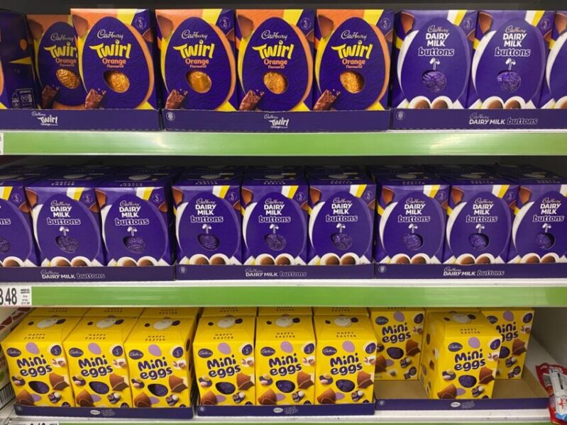 Food inflation in the UK edged higher in March as Britons splashed out early on Easter eggs and seasonal confectionery, pushing up prices of chocolate and sweets across supermarket shelves.